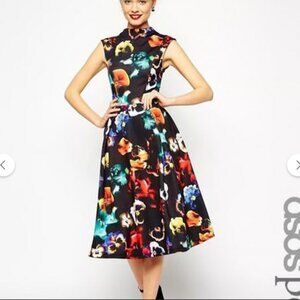 Stunning ASOS Floral Print Midi Scuba Dress Size 4 Petite